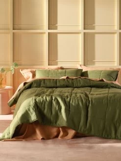Linen House Nimes Moss Linen Coverlet