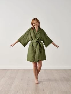 Linen House Nimes Moss Linen Short Robe