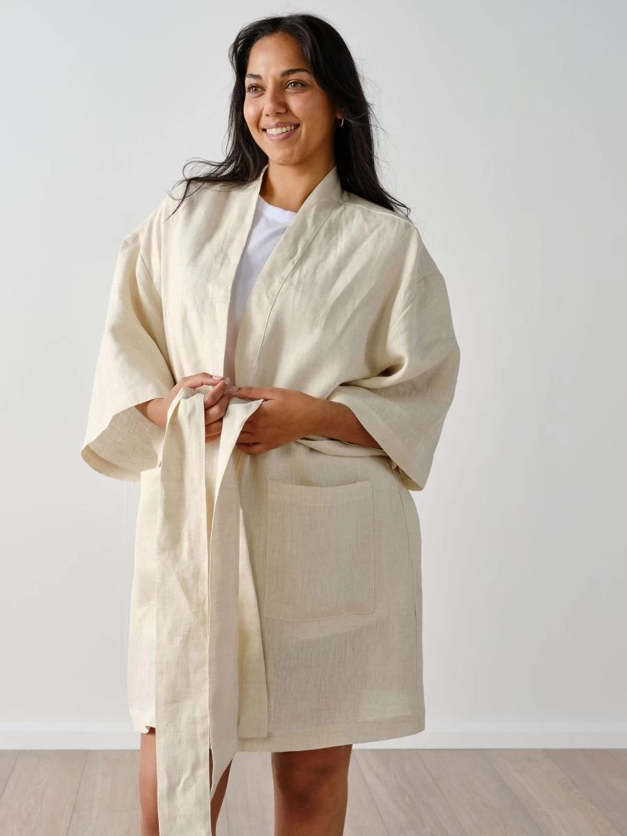 Linen House Nimes Natural Linen Short Robe - Image 3