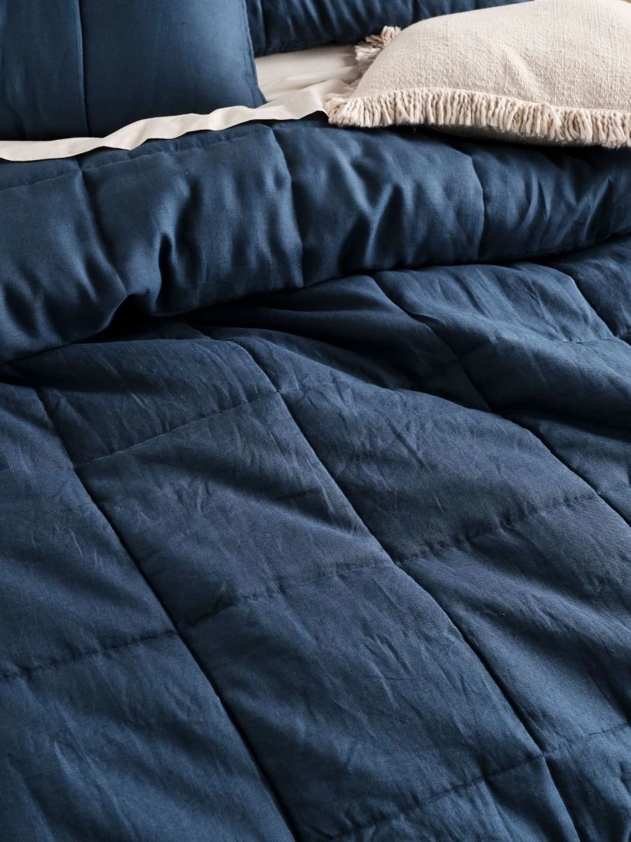 Linen House Nimes Navy Linen Coverlet - Image 2