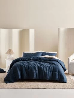 Linen House Nimes Navy Linen Coverlet
