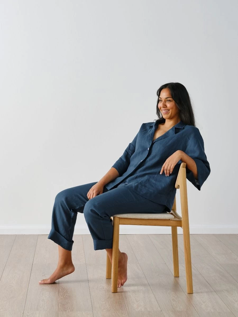 Linen House Nimes Navy Linen Wide-Sleeved Shirt - Image 3