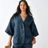 Linen House Nimes Navy Linen Wide-Sleeved Shirt