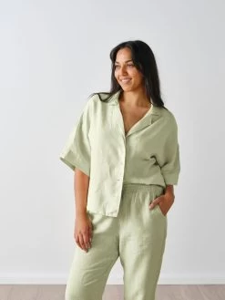 Linen House Nimes Wasabi Linen Wide-Sleeved Shirt