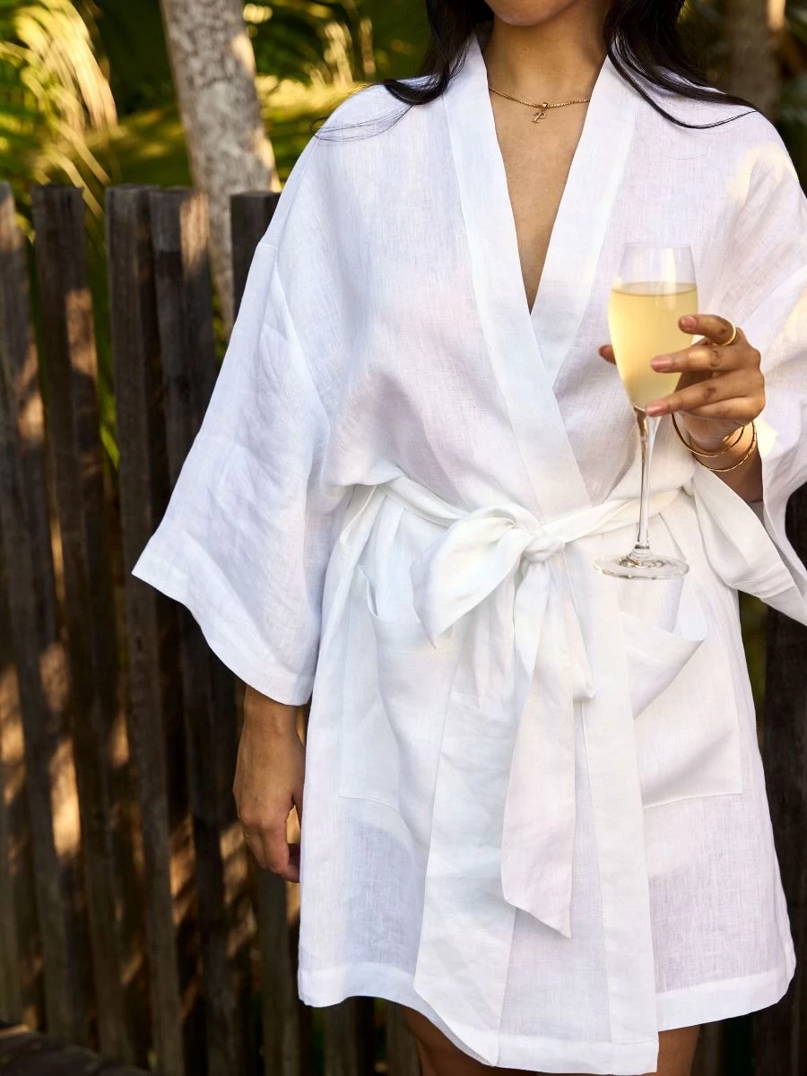 Linen House Nimes White Linen Short Robe - Image 4