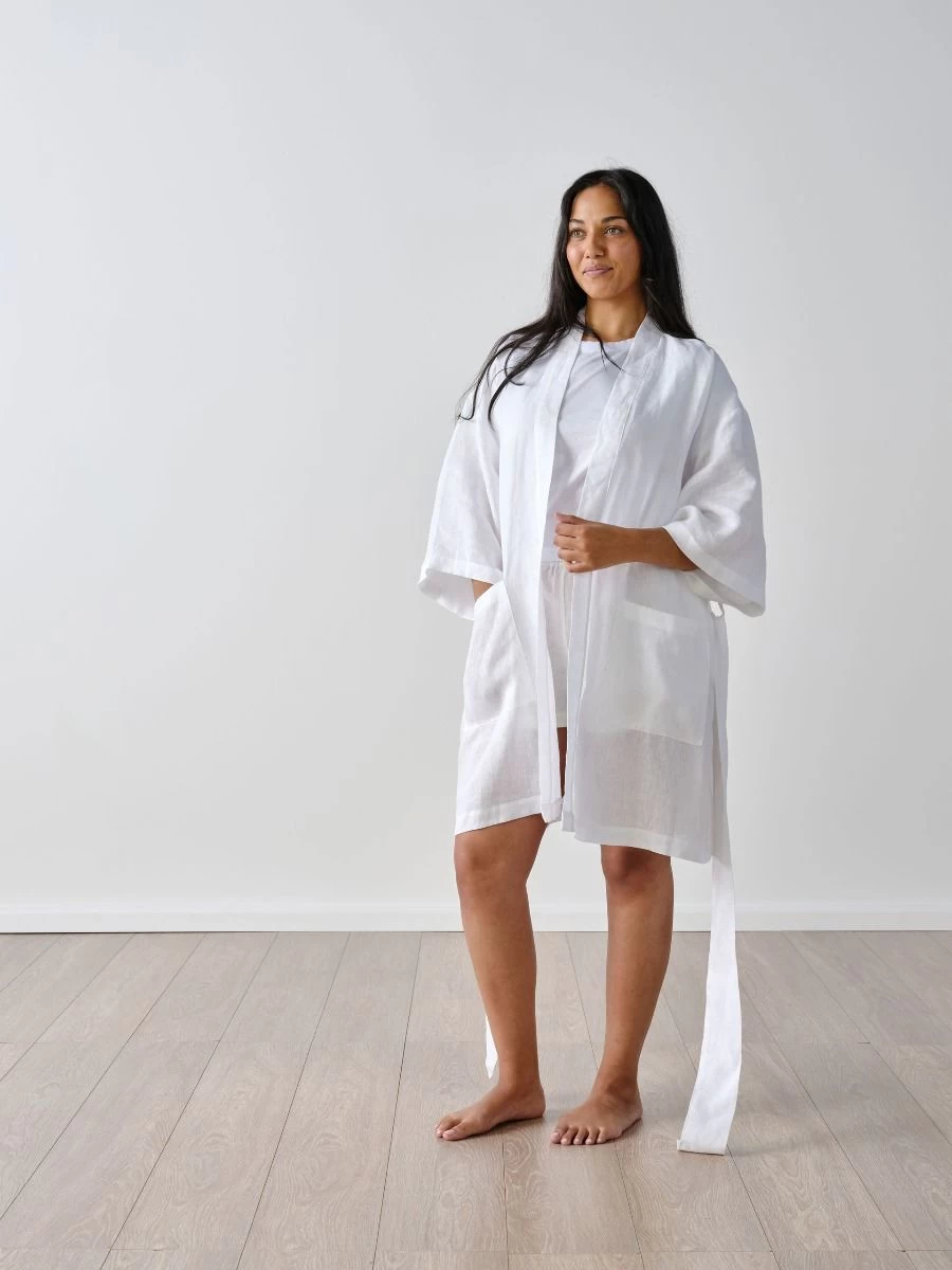 Linen House Nimes White Linen Short Robe - Image 3