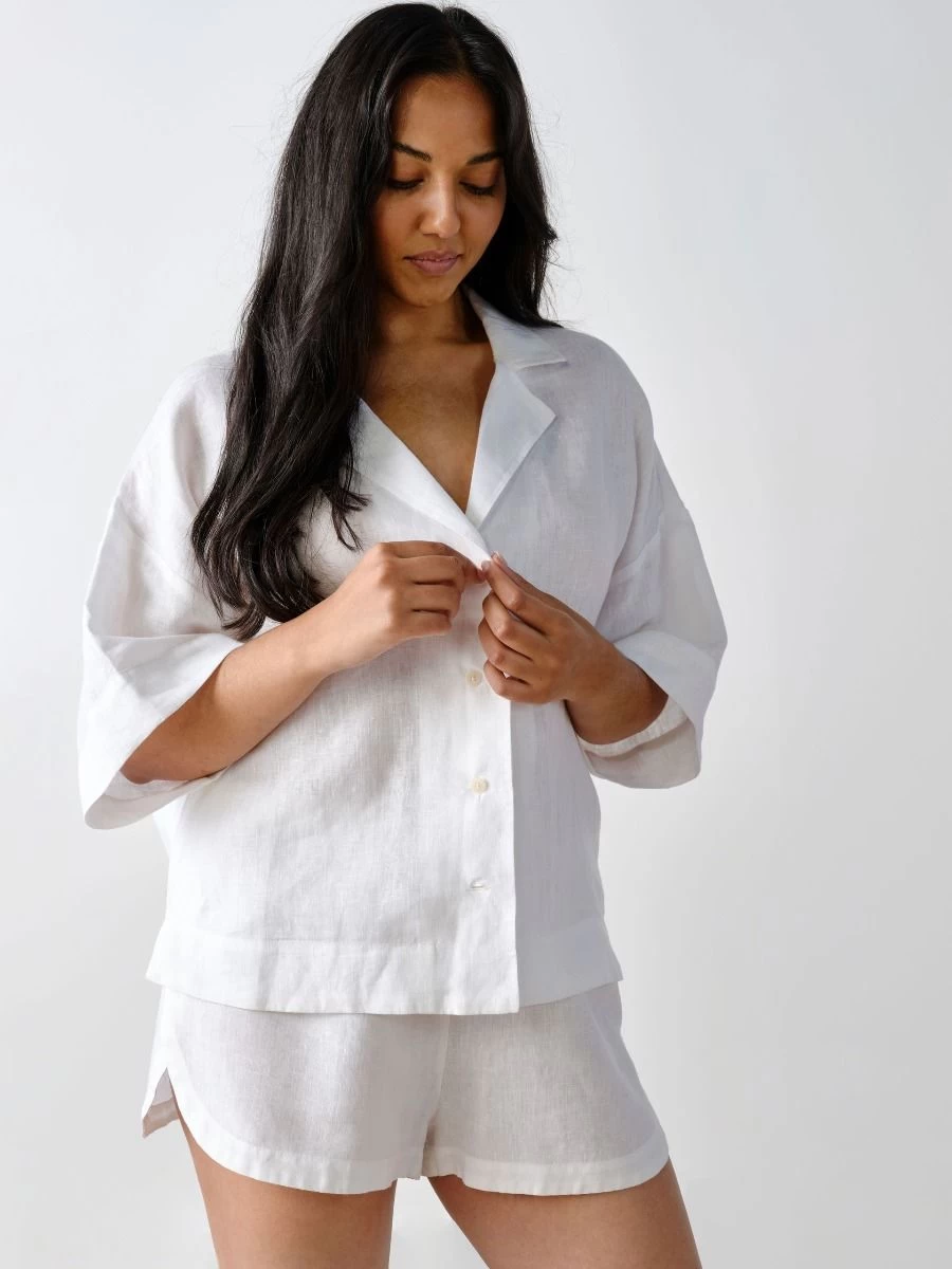 Linen House Nimes White Linen Wide-Sleeved Shirt